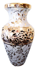 VASO in ceramica decorazione floreale dorato e bianco cm 16x29  arte casa