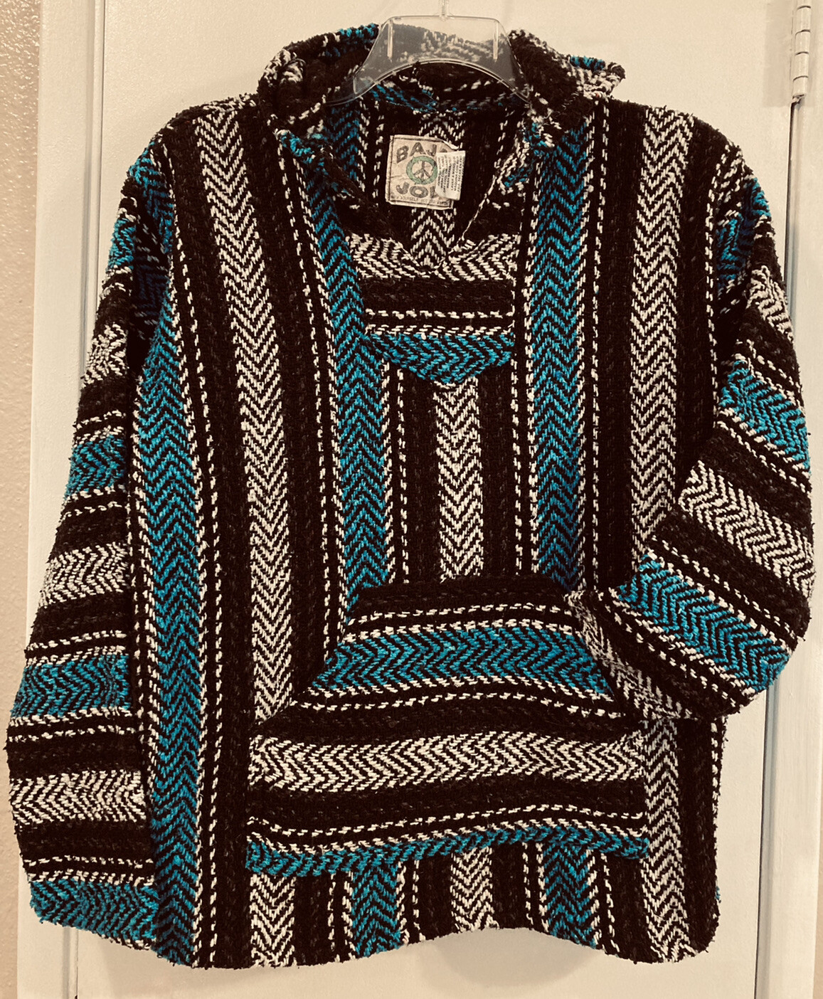 BAJA JOE Surf Jacket Striped Pockets Mexican Poncho P… Gem