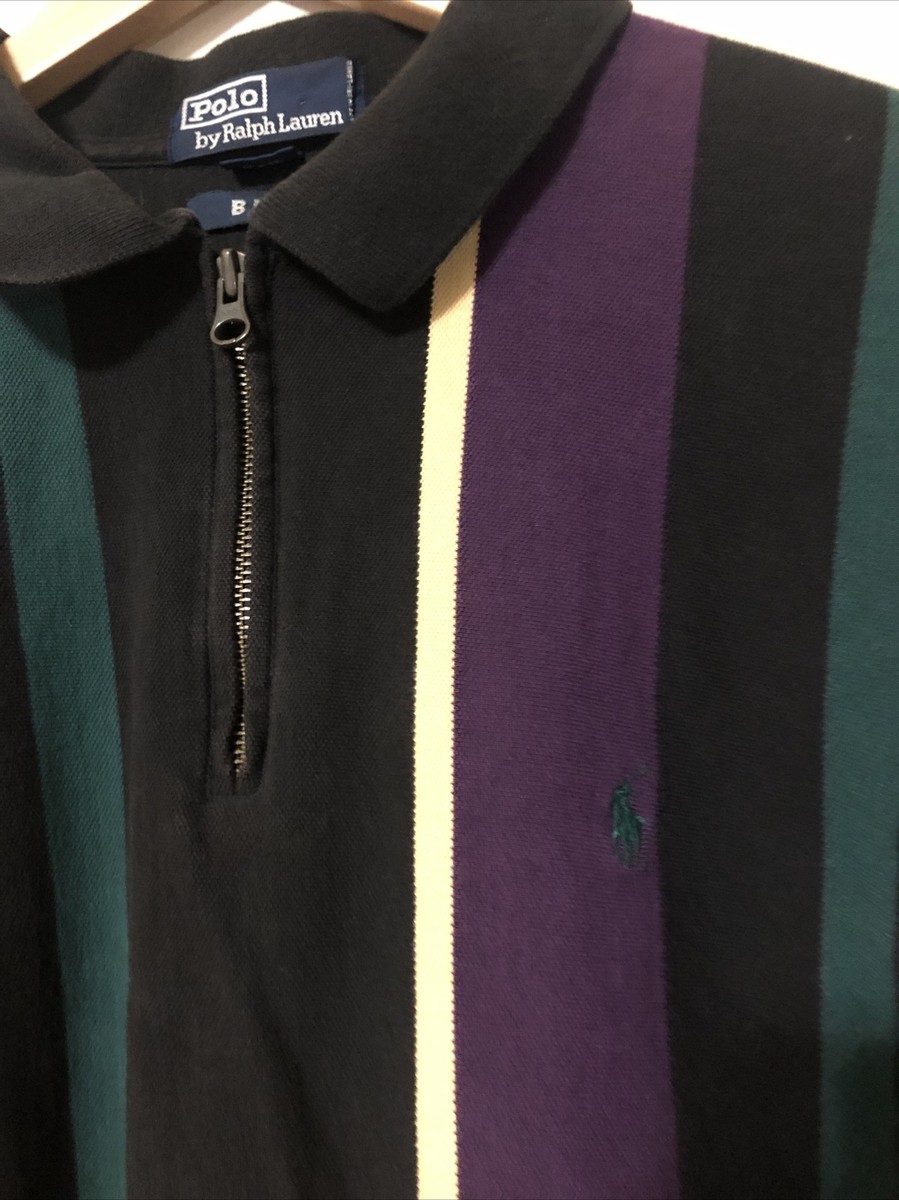Polo Ralph Lauren Vintage 1/4 Zip Pony Striped Long Sleeve Rugby