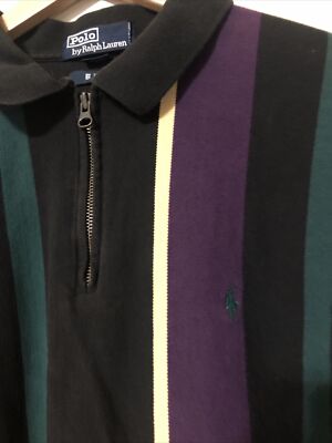 ウェア 4Lsize PONY vintage Striped rugby shirt Polo Ralph Lauren Vintage 1/4 Zip Pony Striped Long Sleeve Rugby