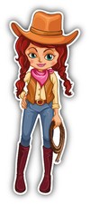 Cowboy Girl Cartoon Car Bumper Sticker Decal 3'' x 6''