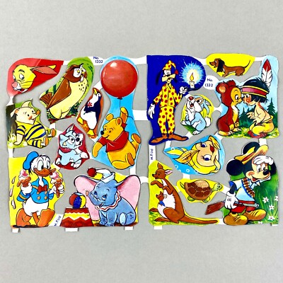 Vintage Disney Deko: Ganzer Oblaten-Bogen aus England B) Dumbo Winnie Puh D.Duck
