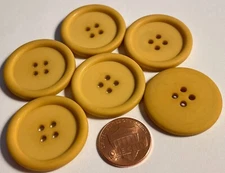 6  Large Rimmed Burnt Yellow Plastic Sew-through Buttons 30mm 1-3/16" 12654