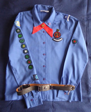 Vintage Girl Guide Uniform with badges, tie and belt.