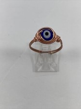 Handmade Copper Wire Wrap Evil Eye Glass Bead Ring Size 7 1/2 108