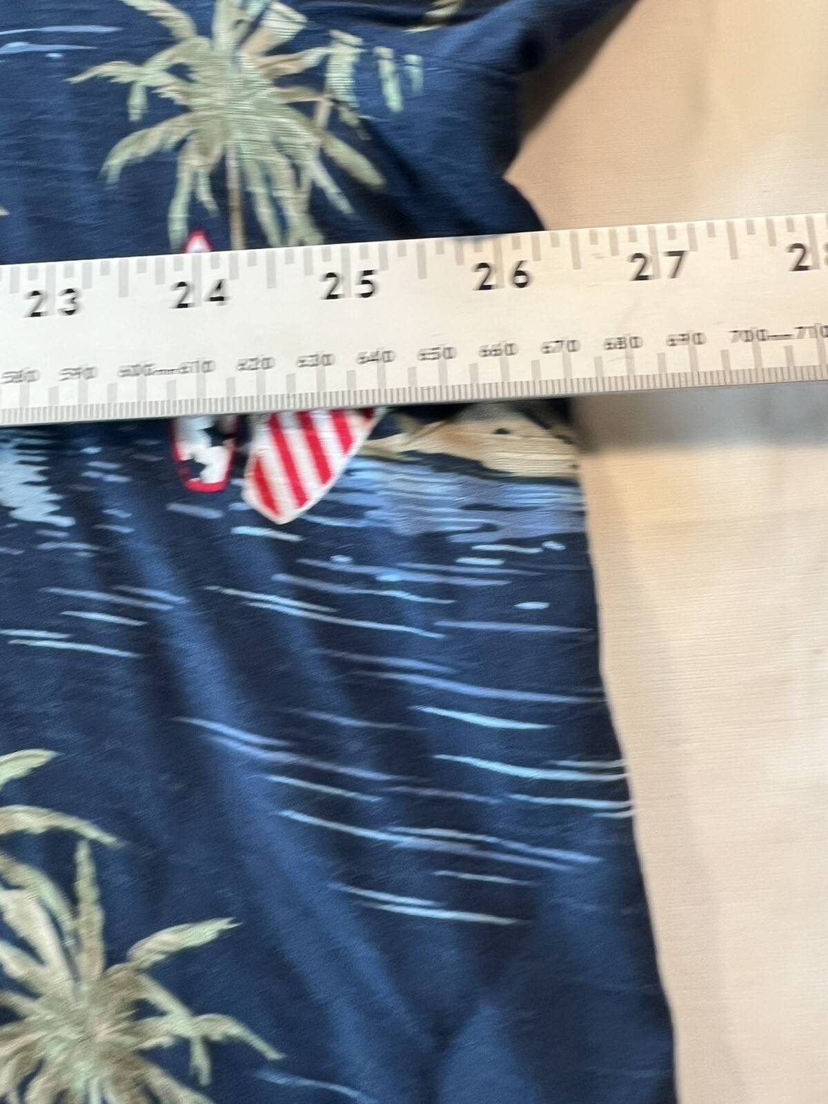 George Men Button Shirt XL Navy Palm Trees Beach Surf Hawaiian Short Sleeve