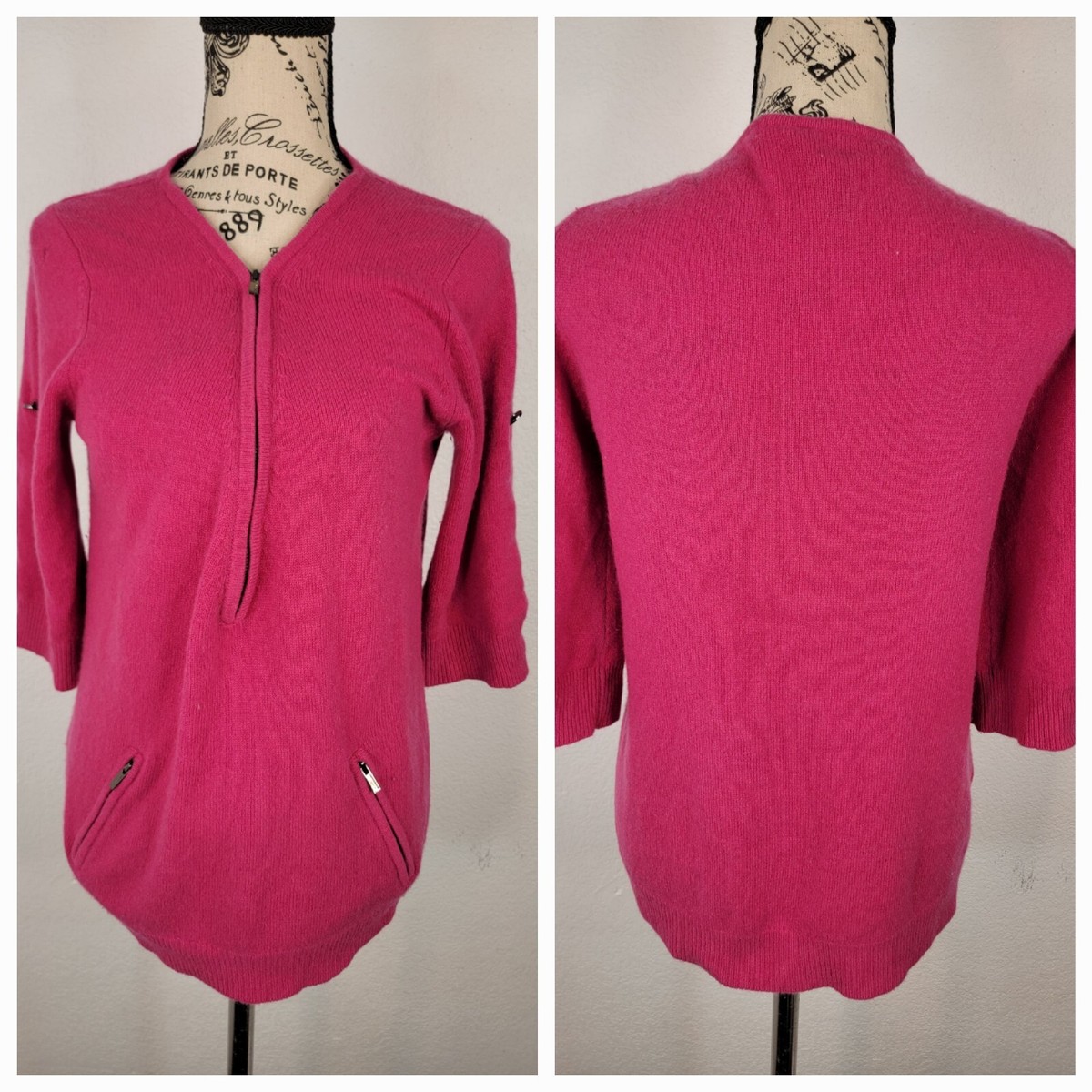 Bcbgmaxazria Azalea Sweater Small 100% Cashmere 3/4 Tab Sleeves