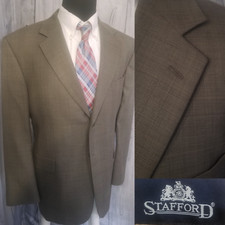Stafford Men's Blazer 44s Brown Plaid Wool Short Arms Sport Coat Jacket 1 Vent
