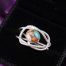 Genuine Spiny Oyster Band Statement Wedding New Ring Jewelry 925 Sterling Silver