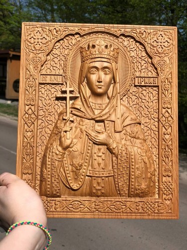 Saint Irene Wood carved religious gift wall hanging art work Orthodox Saint - Picture 2 of 4