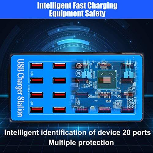 USB Charger Station20Port 100W/20A Multiple USB Charging LIght blue20