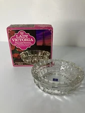 Vintage Crystal Ashtray  Lady Victoria Chantelle Pattern 6" Thick & Heavy ~  NOS