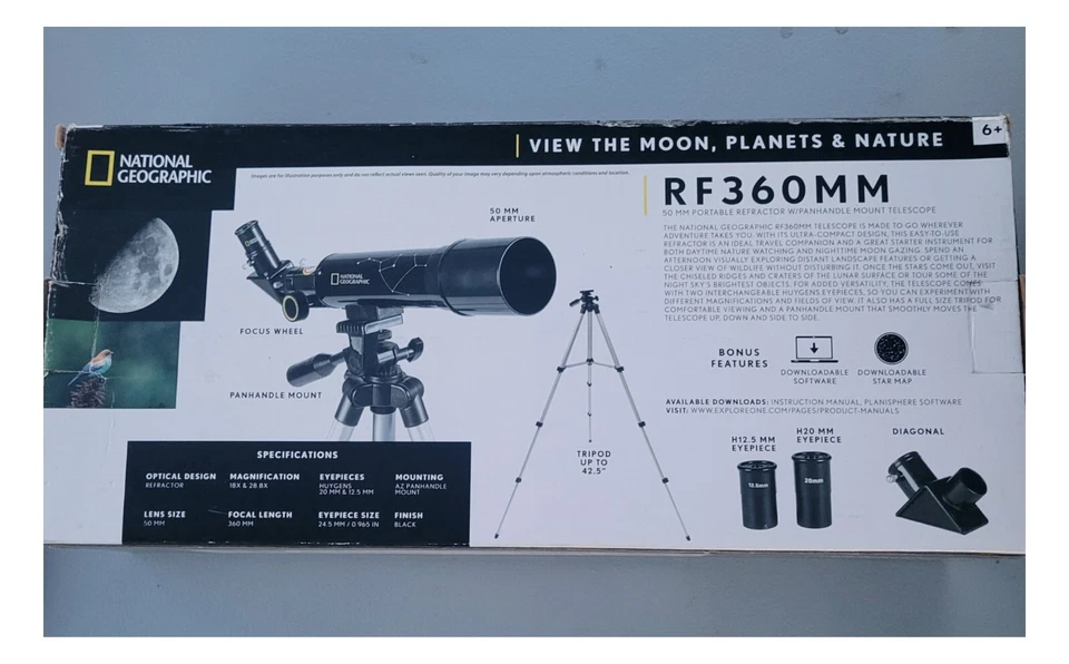 National Geographic 50mm Portable Refractor Telescope - RF360MM Open Box - Image 2 of 4