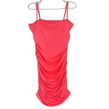 Coral Ruched Bodycon Mini Dress With Adjustable Spaghetti Straps. Size L NWOT