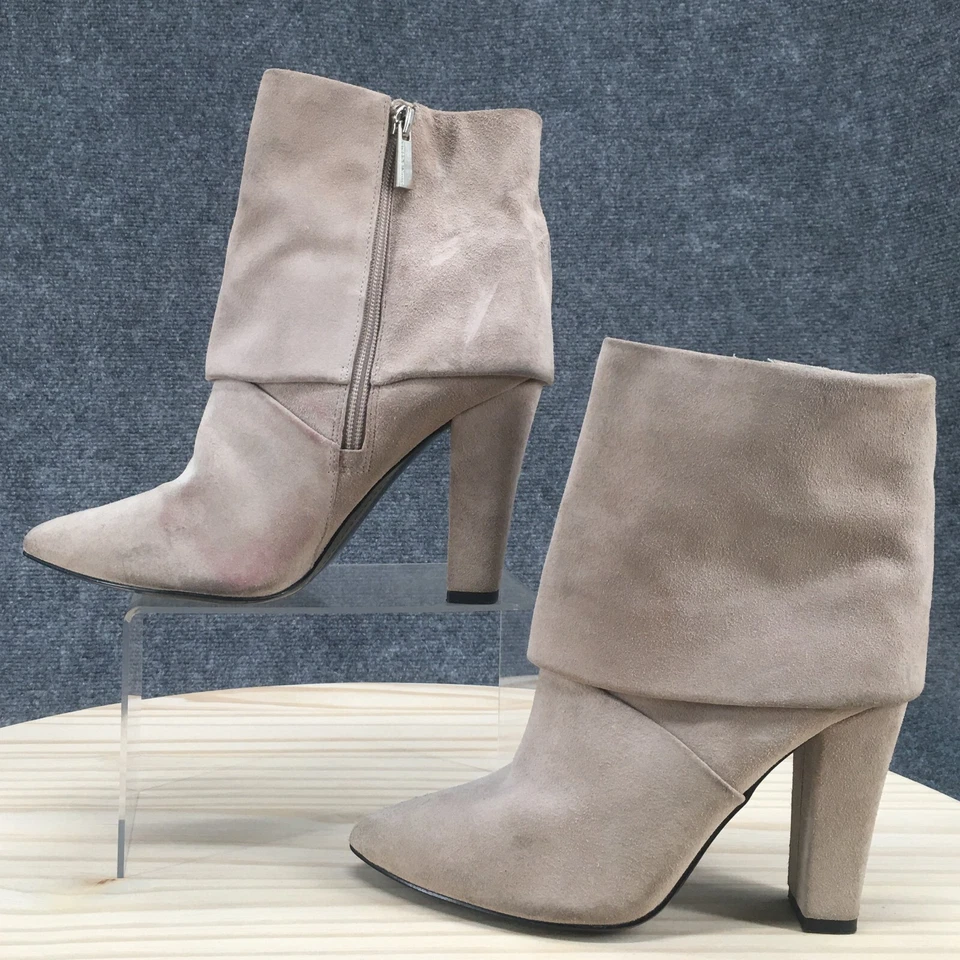 Vince Camuto Boots Womens 7.5 Amya Zip Pointed Ankle Bootie Beige Suede Heels - Image 2 of 4
