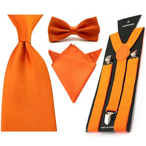 Men Bowtie Wide Necktie Hanky Pocket Square Elastic Y Back Brace Suspender Set - Picture 5 of 10