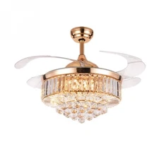 42"Rose Gold Crystal Ceiling Fan Light Tri-Color Dimming with Remote, 5000CFM