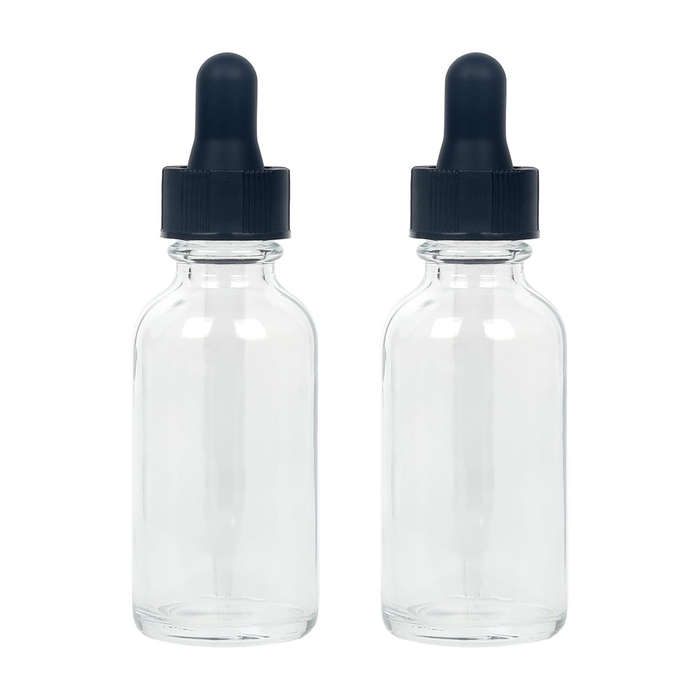 Boston Round Glass Bottles (Transparent/ 1 fl oz. with Droppers/ 2 Pcs)