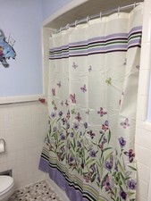 Butterfly Garden Pastel Shower Curtain Spring Purple Botanical Floral Bath Decor
