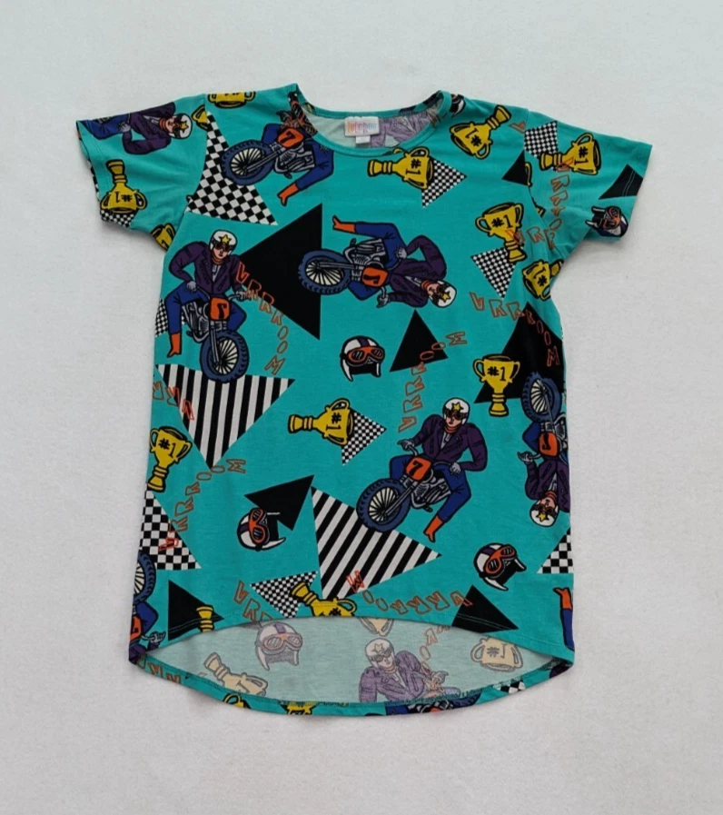 LuLaRoe Gracie 女孩 T 恤 12 码绿色束腰上衣摩托车赛车圆领 — 第 2/4 张图片