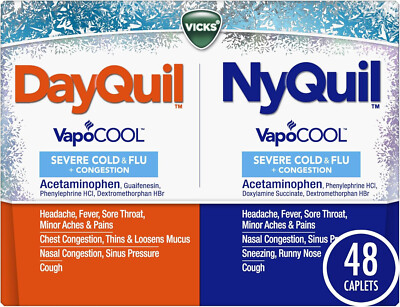 NEW Vicks DayQuil/NyQuil VapoCOOL SEVERE Cold & Flu Relief, 48 Ct Combo Pack