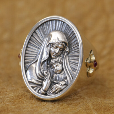 925 Sterling Silver Religious Jewelry Virgin Mary Angel Ring TA510D US 7~15 HZ