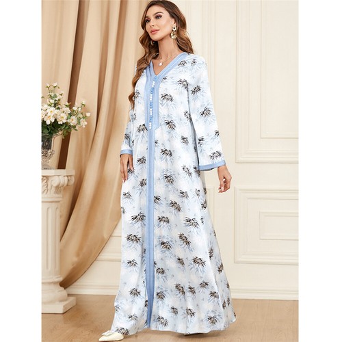 Muslim Floral Kaftan Islamic Women Maxi Dress Ramadan Dubai Caftan Moroccan Gown - Picture 162 of 216