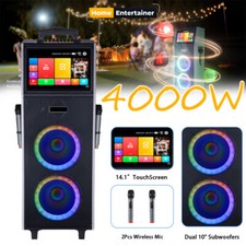 Dual 10" Rechargeable Bluetooth Speaker 4000W Karaoke Machine w/14" Touchscreen