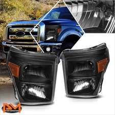 For 11-16 Ford Super Duty Black Housing Amber Corner Headlight/Lamp Replacement