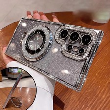 Bling Plating Stand Mag Safe Magnetic Case For Samsung Galaxy S25 Ultra S24 S23