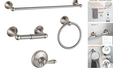  Bathroom Accessory Set Adjustable Expandable Towel Bar 4-Piece Brushed Nickel