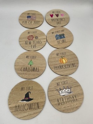 Rae Dunn 8 Piece Wood Milestone Plaques Babies  First  Holiday/Home Pictures A10