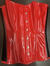 Red Black PVC Steel Boned Corset Size S 24 Waist Lace-Up Back