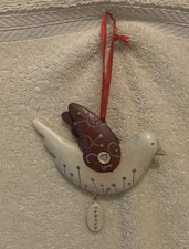 Painted Resin WHITE  RED DOVE OF PEACE Ornament - GUC