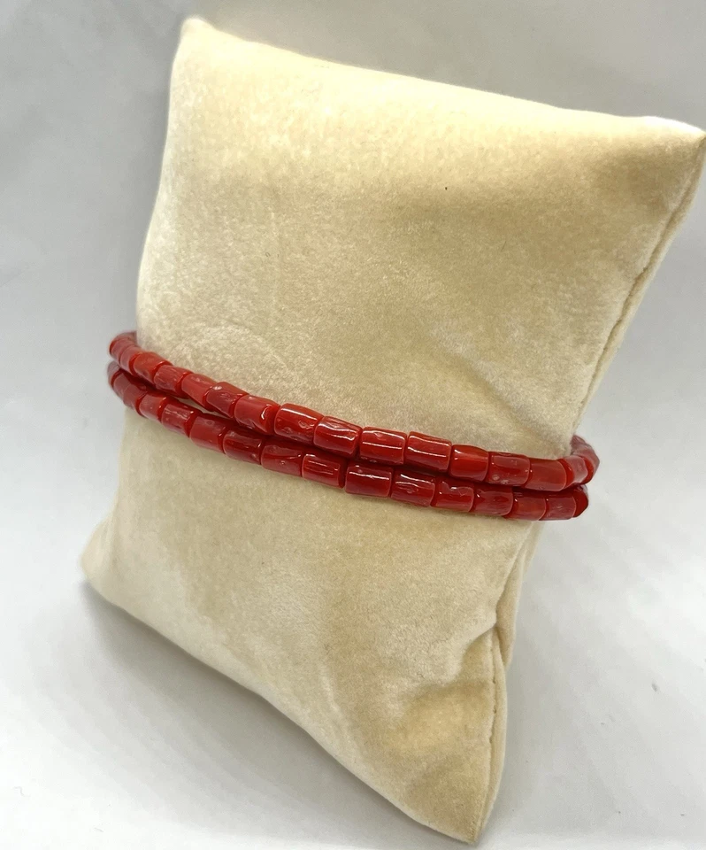 Bracciale Artigianale In Corallo Rosso Mediterraneo A Cannette E Argento 925 - Immagine 3 di 4