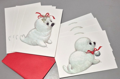 VTG Current Morehead Endangered Young 'Uns Xmas Seal Pup 8 Cards 2 Designs 9 Env