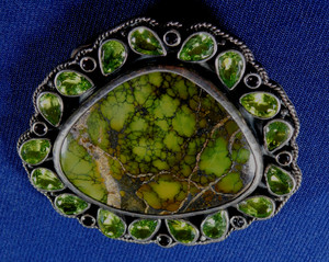 ARTISAN Sterling Dark Green Turquoise Faceted Pale Green Stones LADY BUCKLE