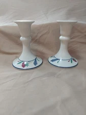 2 LENOX POPPIES ON BLUE CHINASTONE CANDLE HOLDERS CANDLESTICKs