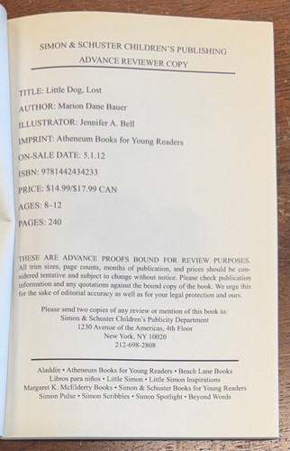 Little Dog, Lost by Marion Dane Bauer (2012 Trade Paperback) Uncorrected Proof - Picture 5 of 7
