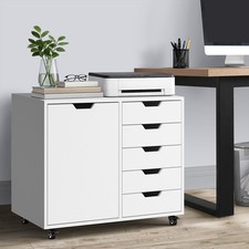 Oikiture Filing Cabinet 1 Door 5 Drawer Mobile Office Storage Cabinet White