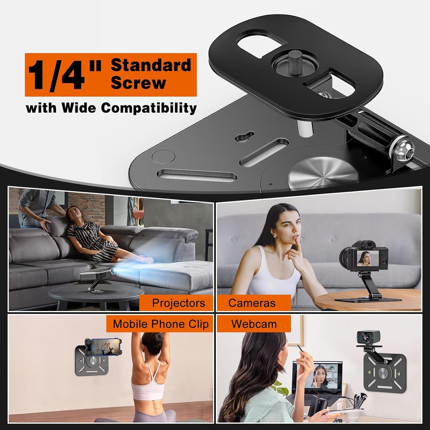 Supporto Proiettore Universale 1/4" Vite 360° Girevole In Metallo IT foto 5