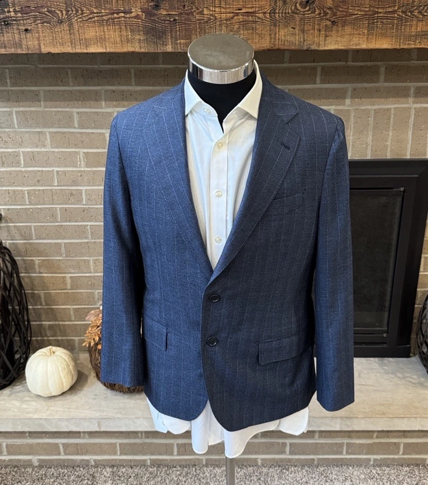 Paul Stuart mens 38S blue stripe 100% wool 2-button suit w/ trousers EUC - Image 2 of 4