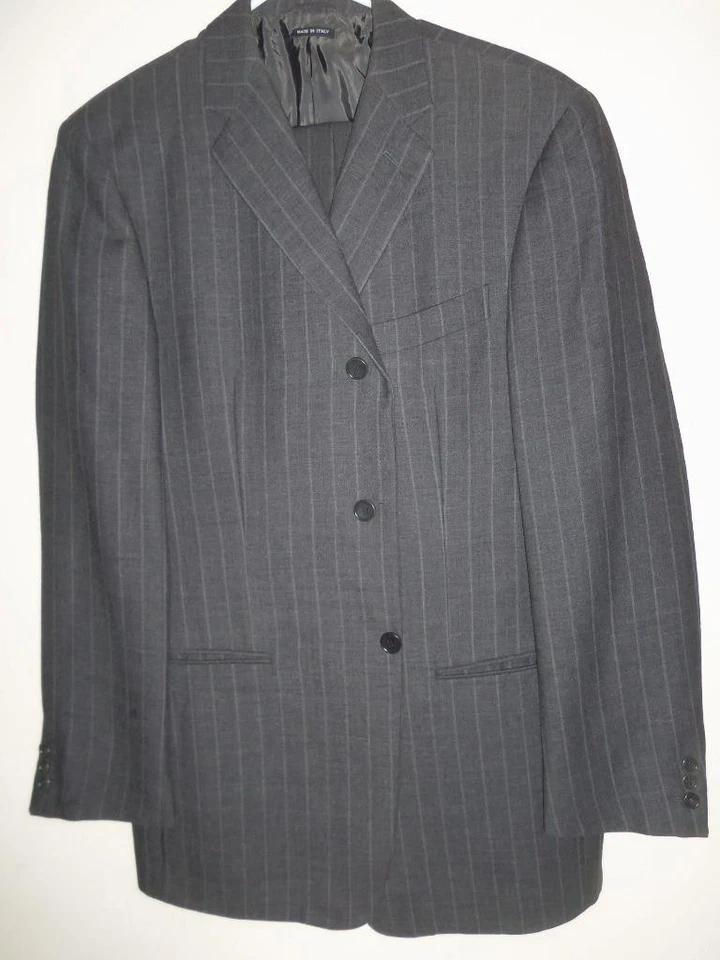 SA157- MINT VESTIMENTA SOFT VIBRANT WOOL DARK GRAY STRIPE ITALIAN SUIT- 42L - Image 2 of 4