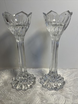 Lovely Gorham Crystal Lotus Candle Holder s 9  Tall