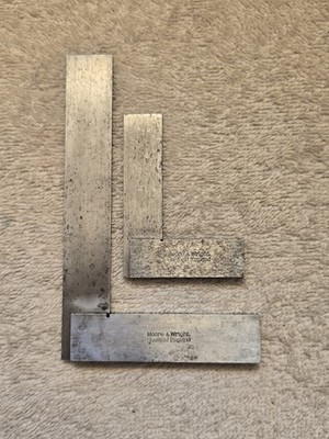 Vintage Moore & Wright Sheffield England Two Small Machinist Squares, 5'' & 2.5''