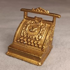 Pewter Doll House Cash Register Figurine Miniature Mini Metal Gold Paint Vtg 1" 