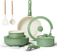 Ceramic Nonstick Cookware Set, Healthy,Non 17-Pieces Green 