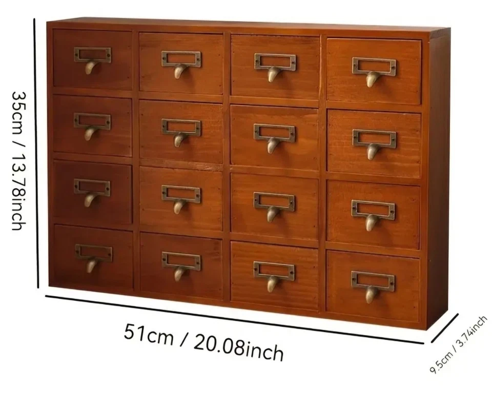 TRAUMHAFTE Kommode kleiner Apothekerschrank Braun Vintage 16 Schubladen 51x35cm - Bild 4 von 4