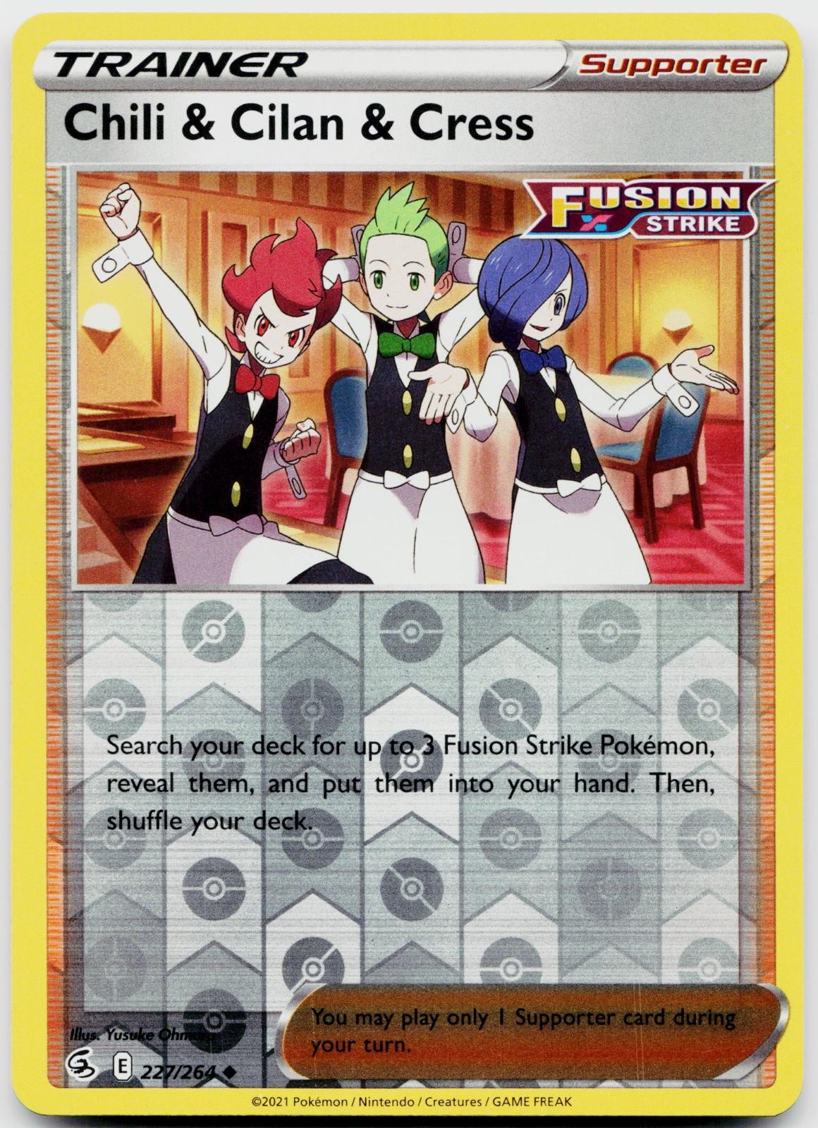 CHILI & CILAN & CRESS 227/264 UC FUSION STRIKE POKEMON REVERSE HOLO NEAR MINT