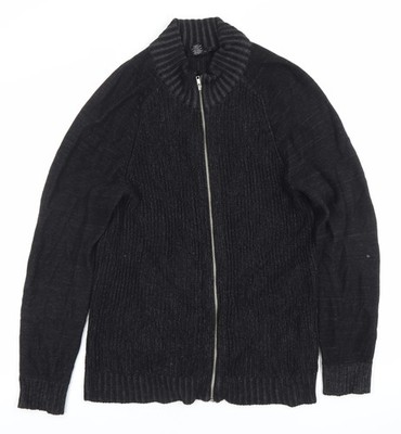 Porter + Ash Herren Pullover Schwarz Baumwolle Full Zip Größe M High Neck